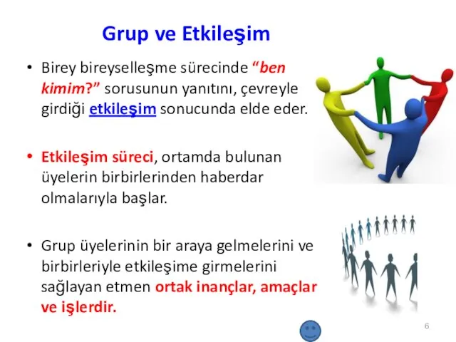 Grup ve Etkileşim Birey bireyselleşme sürecinde “ben kimim?” sorusunun yanıtını, çevreyle