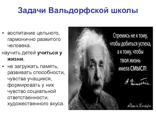 Задачи Вальдорфской школы воспитание цельного, гармонично развитого человека. научить детей учиться