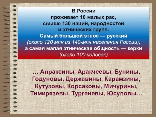 В России проживает 10 малых рас, свыше 130 наций, народностей и