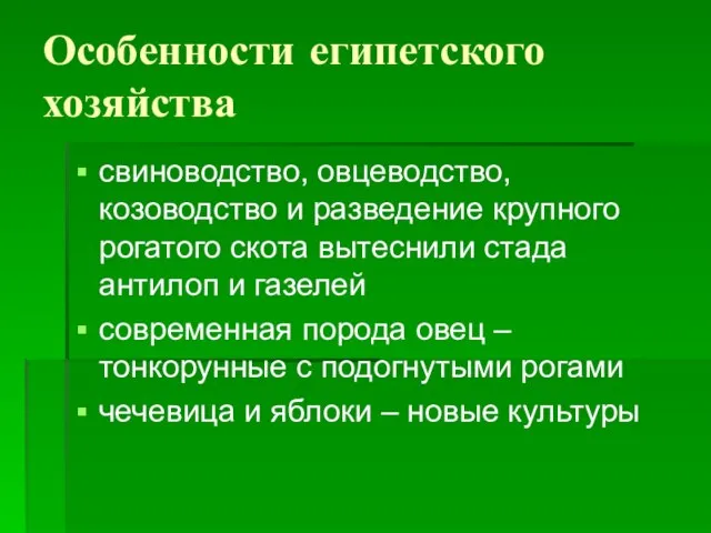 Особенности египетского хозяйства свиноводство, овцеводство, козоводство и разведение крупного рогатого скота