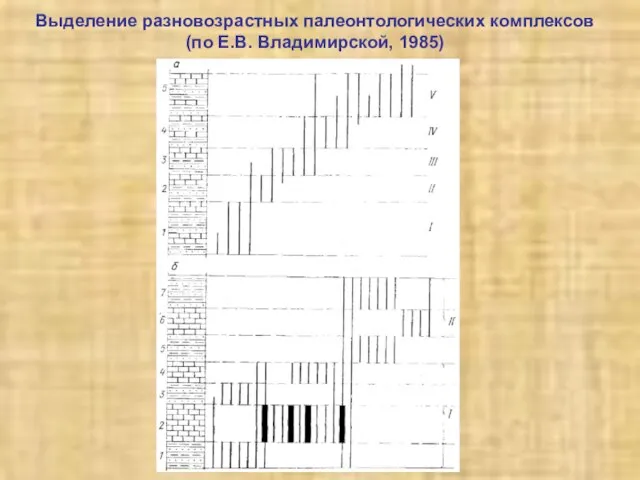 Выделение разновозрастных палеонтологических комплексов (по Е.В. Владимирской, 1985)