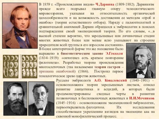 В 1859 г. «Происхождения видов» Ч.Дарвина (1809-1882). Дарвинизм прежде всего подрывал