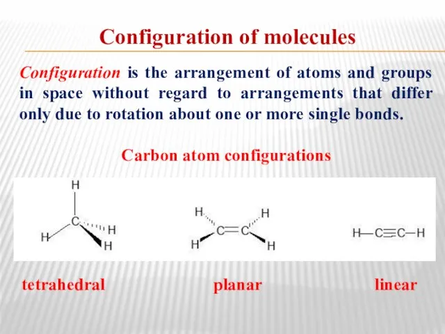 Configuration is the arrangement of atoms and groups in space without