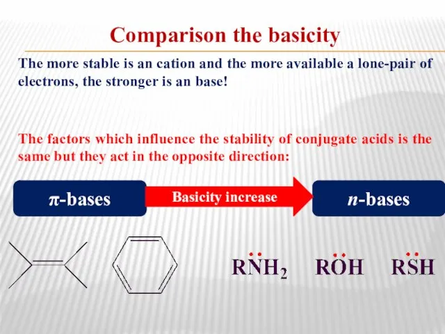 Comparison the basicity The more stable is an cation and the