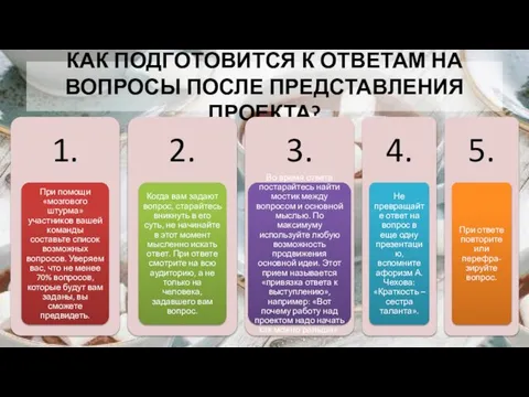 КАК ПОДГОТОВИТСЯ К ОТВЕТАМ НА ВОПРОСЫ ПОСЛЕ ПРЕДСТАВЛЕНИЯ ПРОЕКТА?