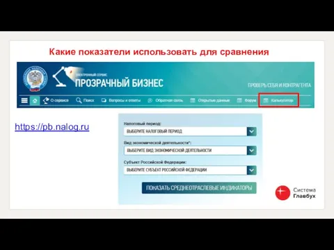 Какие показатели использовать для сравнения https://pb.nalog.ru