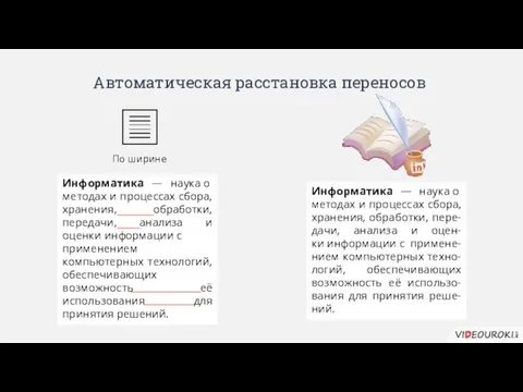 Автоматическая расстановка переносов По ширине Информатика — наука о методах и