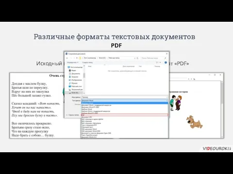 Различные форматы текстовых документов PDF Исходный вариант Формат «PDF»