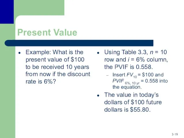 Present Value Example: What is the present value of $100 to