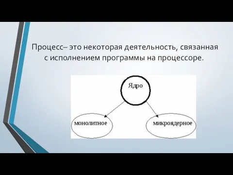 Процесс– это некоторая деятельность, связанная с исполнением программы на процессоре.