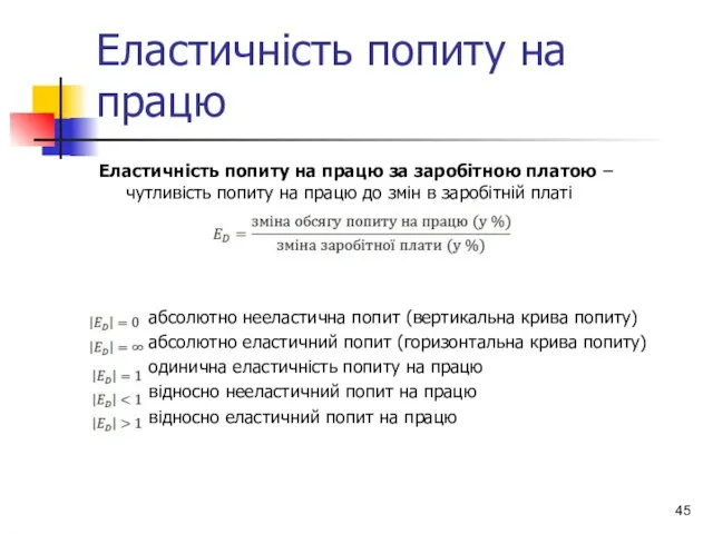 Еластичність попиту на працю Еластичність попиту на працю за заробітною платою