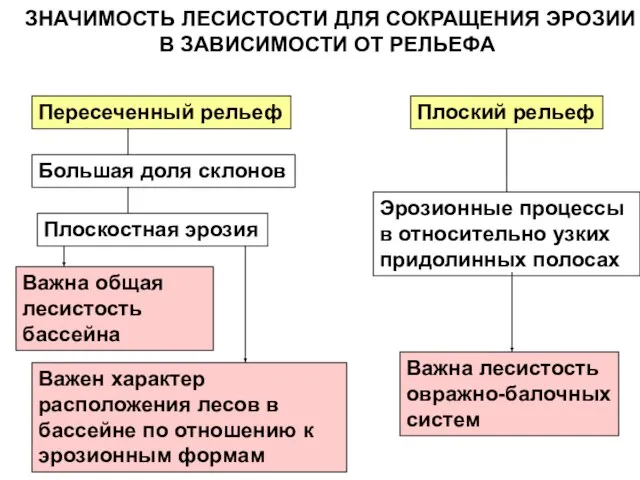 ЗНАЧИМОСТЬ ЛЕСИСТОСТИ ДЛЯ СОКРАЩЕНИЯ ЭРОЗИИ В ЗАВИСИМОСТИ ОТ РЕЛЬЕФА Пересеченный рельеф