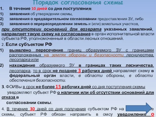 Порядок согласования схемы В течение 10 дней со дня поступления: заявления