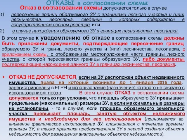 ОТКАЗЫ в согласовании схемы Отказ в согласовании схемы допускается только в