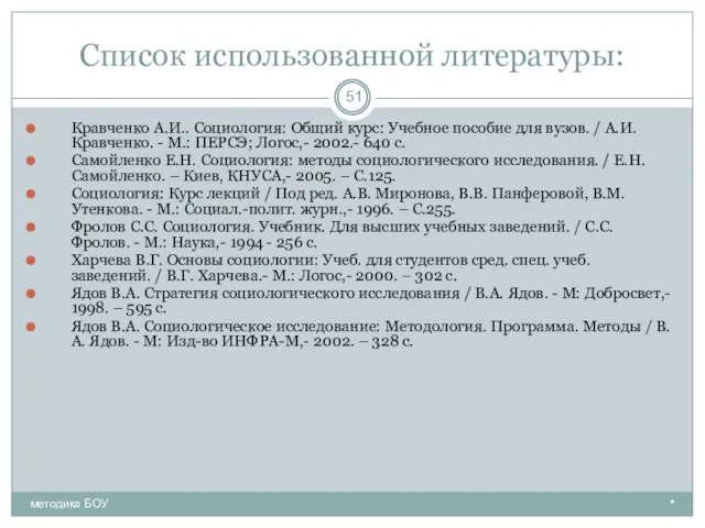 Список использованной литературы: Кравченко А.И.. Социология: Общий курс: Учебное пособие для