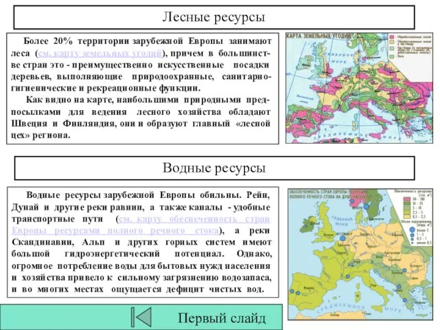 Лесные ресурсы Более 20% территории зарубежной Европы занимают леса (см. карту