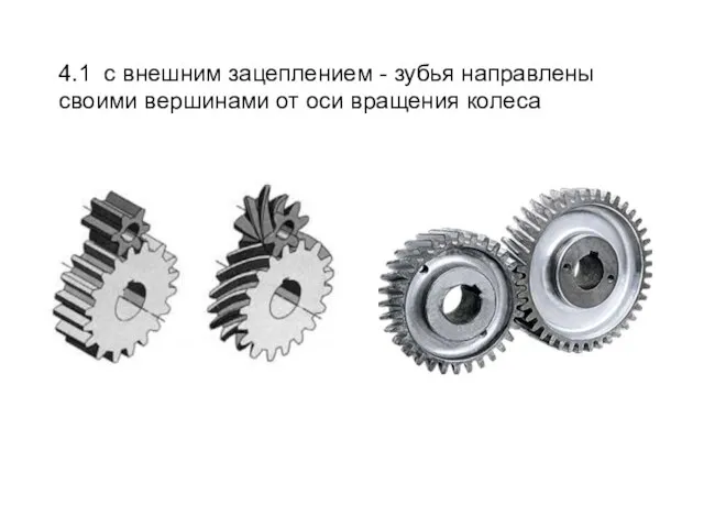 4.1 с внешним зацеплением - зубья направлены своими вершинами от оси вращения колеса