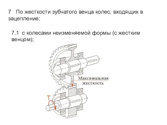 7 По жесткости зубчатого венца колес, входящих в зацепление: 7.1 с