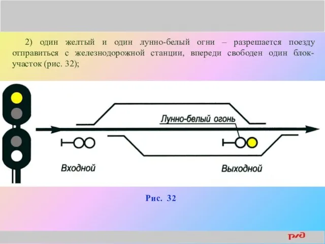 2) один желтый и один лунно-белый огни – разрешается поезду отправиться