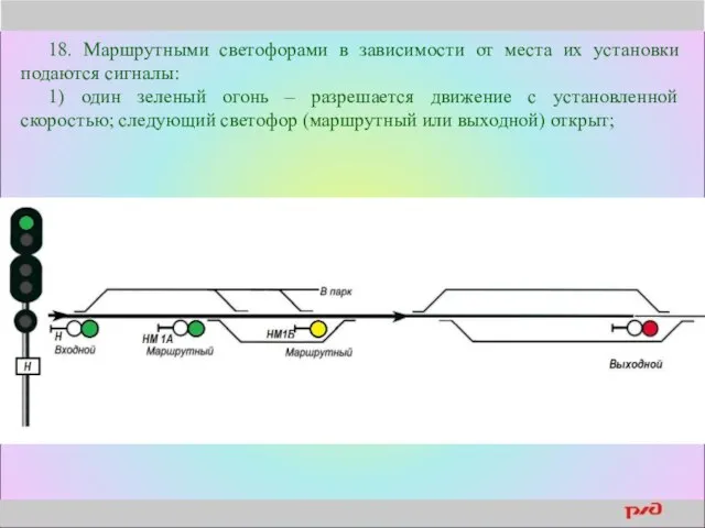 18. Маршрутными светофорами в зависимости от места их установки подаются сигналы: