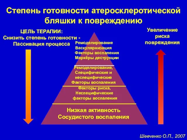 Степень готовности атеросклеротической бляшки к повреждению ЦЕЛЬ ТЕРАПИИ: Снизить степень готовности