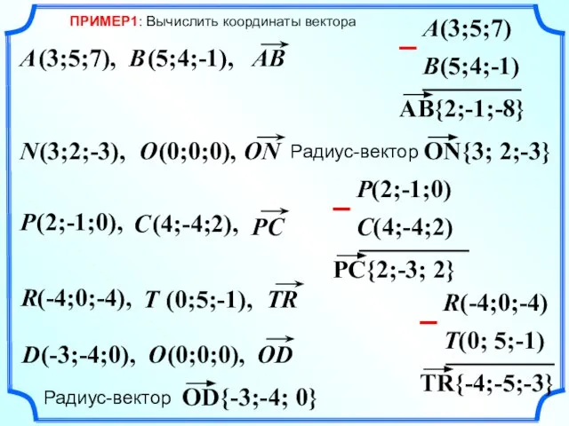 B A (3;5;7), (5;4;-1), P C (2;-1;0), (4;-4;2), D (-3;-4;0), R
