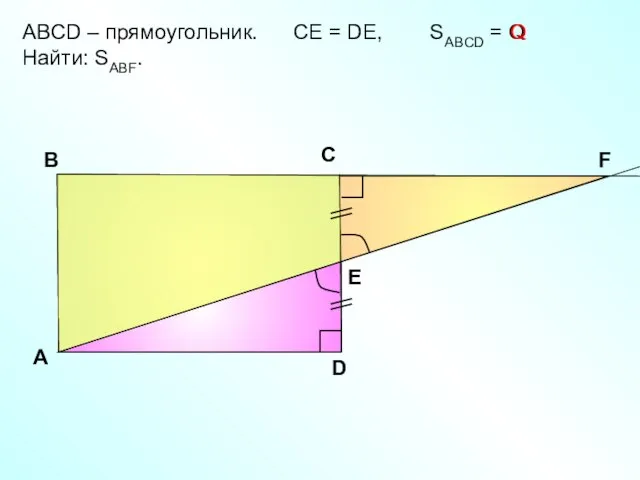 ABCD – прямоугольник. СЕ = DE, SABCD = Q Найти: SABF.