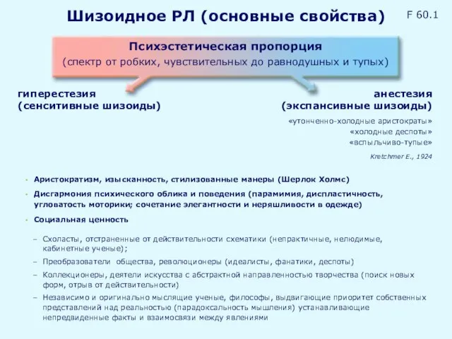 Аристократизм, изысканность, стилизованные манеры (Шерлок Холмс) Дисгармония психического облика и поведения