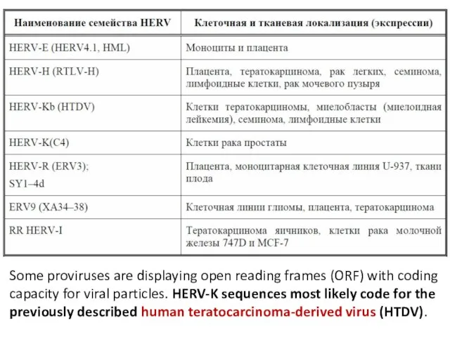 Some proviruses are displaying open reading frames (ORF) with coding capacity