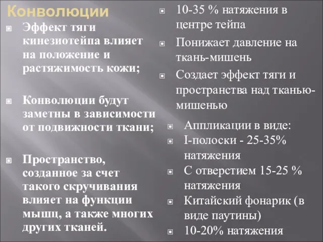 Конволюции Эффект тяги кинезиотейпа влияет на положение и растяжимость кожи; Конволюции