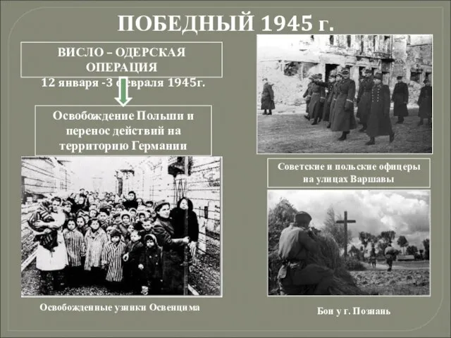 ПОБЕДНЫЙ 1945 г. ВИСЛО – ОДЕРСКАЯ ОПЕРАЦИЯ 12 января -3 февраля