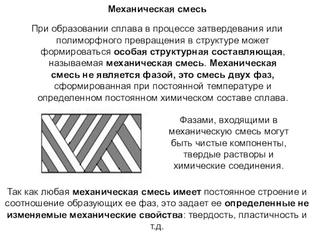 Механическая смесь При образовании сплава в процессе затвердевания или полиморфного превращения