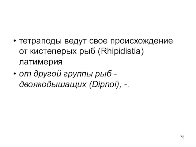 тетраподы ведут свое происхождение от кистеперых рыб (Rhipidistia) латимерия от другой