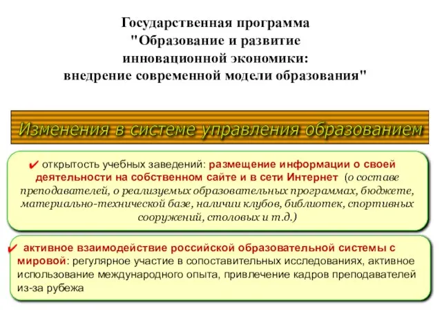 Изменения в системе управления образованием открытость учебных заведений: размещение информации о