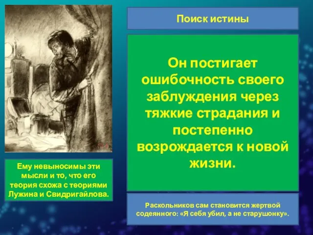 Поиск истины Теория Раскольникова делит людей на «слабых» и «сильных». Родиона