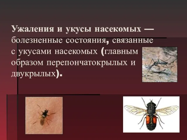 Ужаления и укусы насекомых — болезненные состояния, связанные с укусами насекомых (главным образом перепончатокрылых и двукрылых).