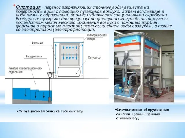 Флотация - перенос загрязняющих сточные воды веществ на поверхность воды с