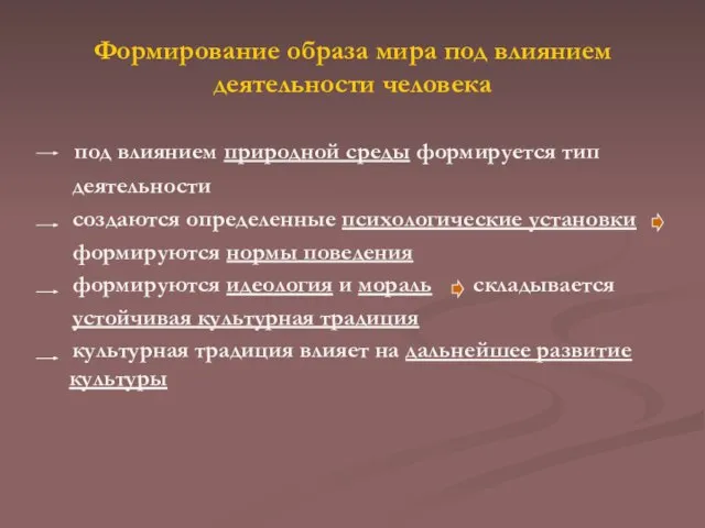 Формирование образа мира под влиянием деятельности человека под влиянием природной среды