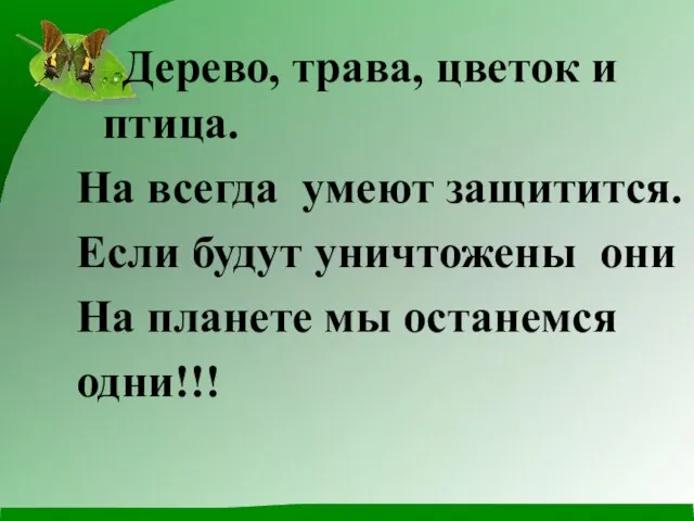 Дерево, трава, цветок и птица. На всегда умеют защитится. Если будут