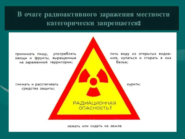 В очаге радиоактивного заражения местности категорически запрещается: