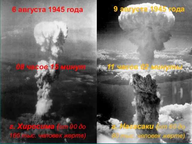 6 августа 1945 года г. Хиросима (от 90 до 166 тыс.