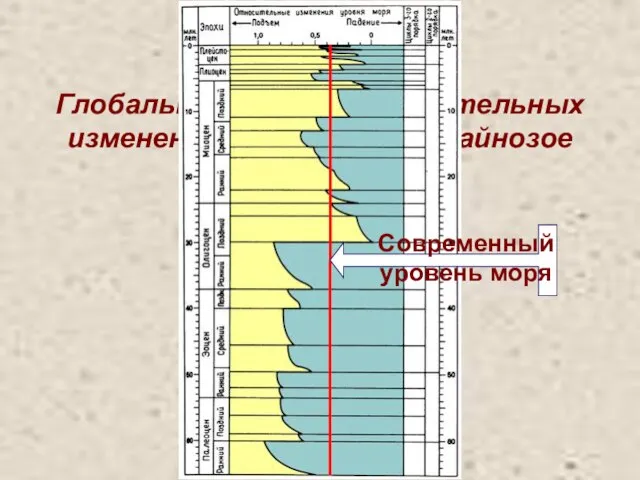 Глобальные циклы относительных изменений уровня моря в кайнозое (Veil et al., 1977)