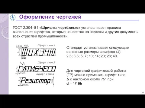 Оформление чертежей ГОСТ 2.304–81 «Шрифты чертёжные» устанавливает правила выполнения шрифтов, которые