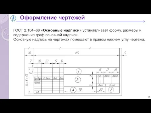 ГОСТ 2.104–68 «Основные надписи» устанавливает форму, размеры и содержание граф основной