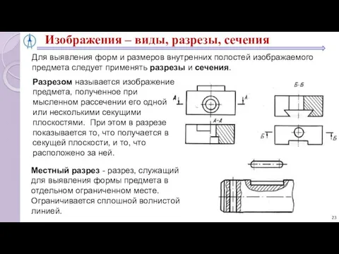 Изображения – виды, разрезы, сечения Для выявления форм и размеров внутренних