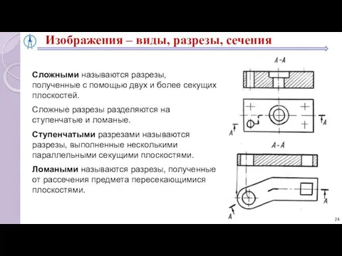 Сложными называются разрезы, полученные с помощью двух и более секущих плоскостей.