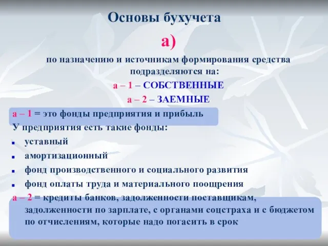 а) по назначению и источникам формирования средства подразделяются на: а –