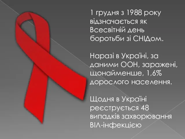 1 грудня з 1988 року відзначається як Всесвітній день боротьби зі