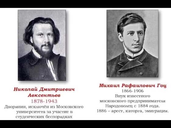 Николай Дмитриевич Авксентьев 1878-1943 Дворянин, исключён из Московского университета за участие