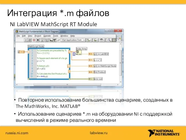 Интеграция *.m файлов NI LabVIEW MathScript RT Module Повторное использование большинства